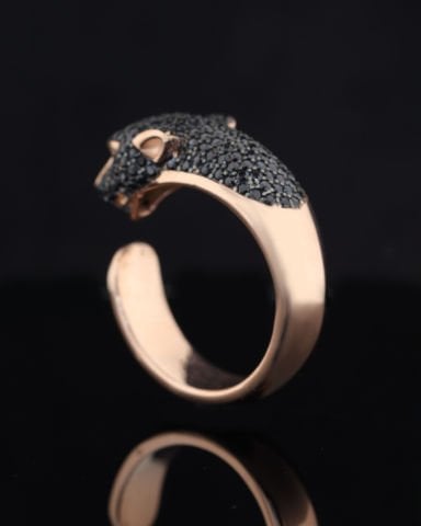 Gümüş Üzerine Swavovski Taş İşli Panter Yüzük