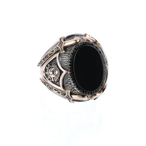 Osmanlı Arması ve Kılıç Figürü İşlenmiş Gümüş Yüzük