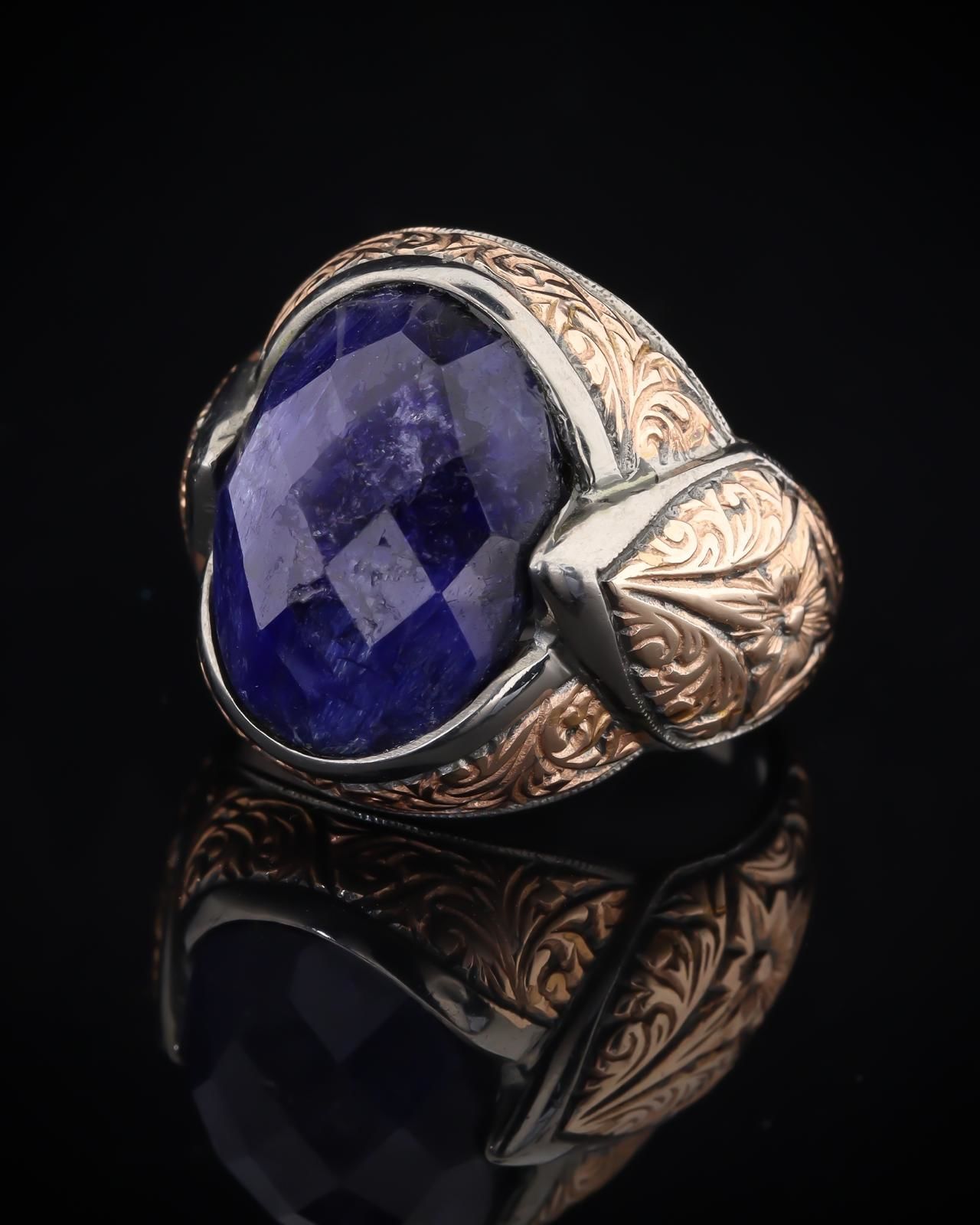 Kök Safir Taşlı Gümüş Yüzük