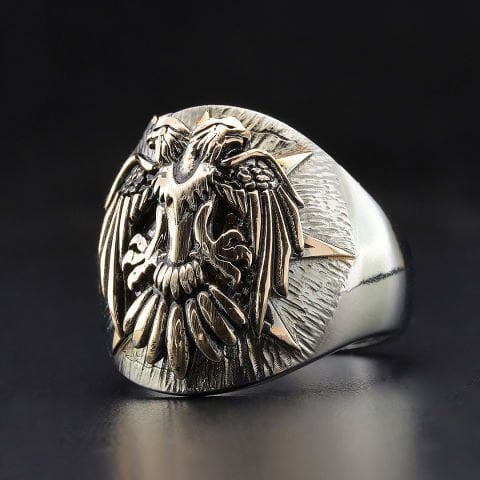 Çift Başlı Kartal Figürü İşli Gümüş Yüzük
