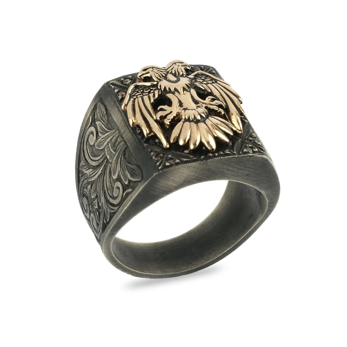 Çift Başlı Kartal Figürü İşli Gravür Oyma Yüzük