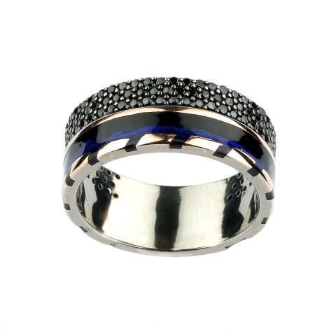 Lacivert Mineli Alyans Form Gümüş Yüzük