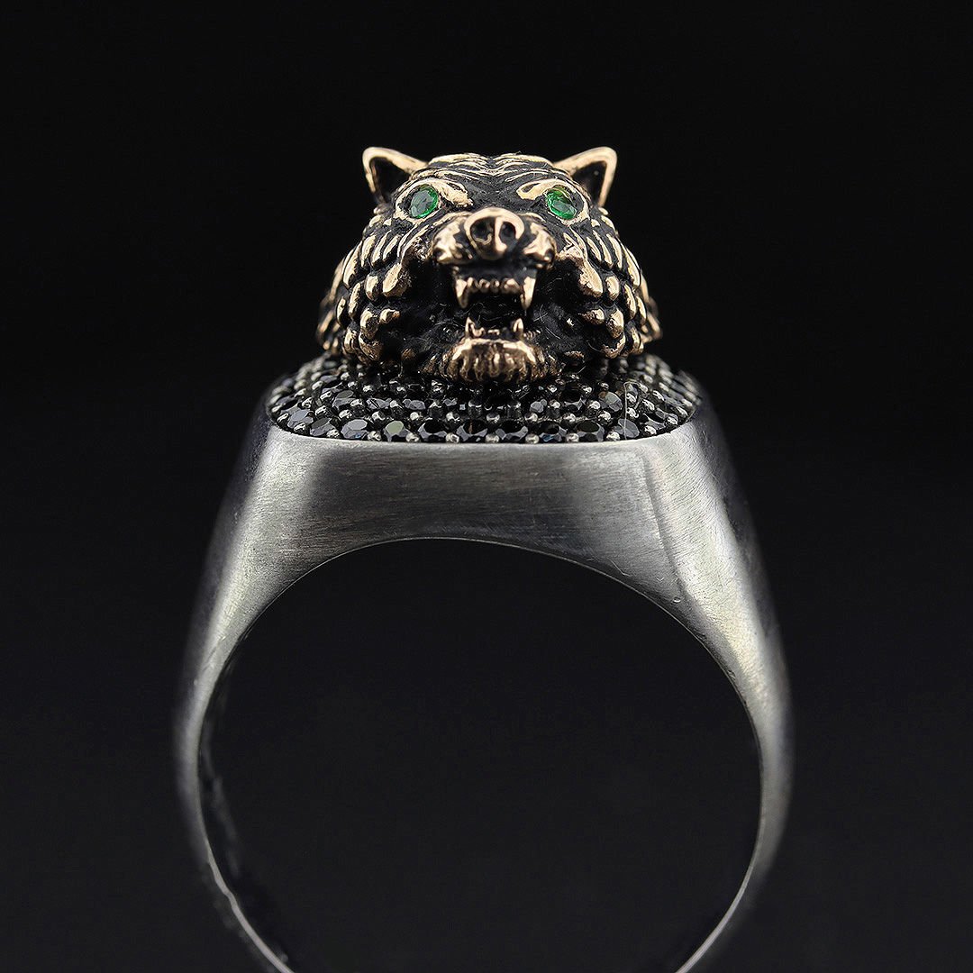 Üç Boyutlu Kurt Gümüş Yüzük