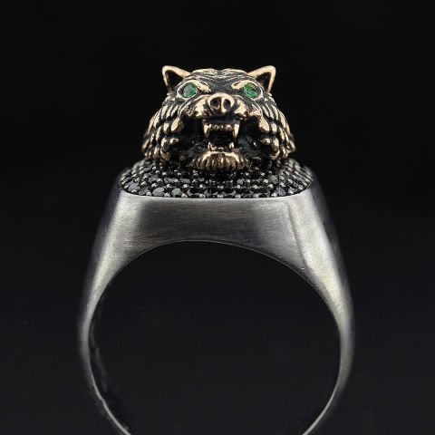 Üç Boyutlu Kurt Gümüş Yüzük