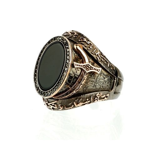 Ayet İşli Kılıç Detaylı Gümüş Yüzük