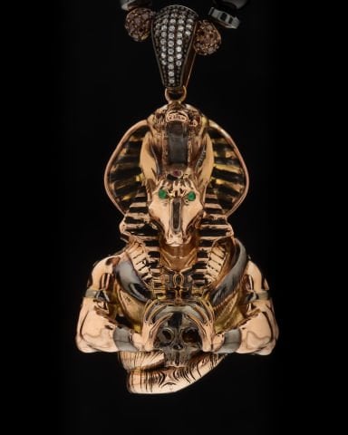 Anubis Figürlü Doğal Taş(Kaplan Gözü-Onix) Kolye