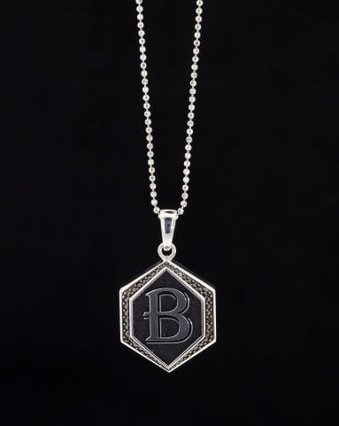 Geometrik Form Taş İşli Harf Kolye-Gümüş