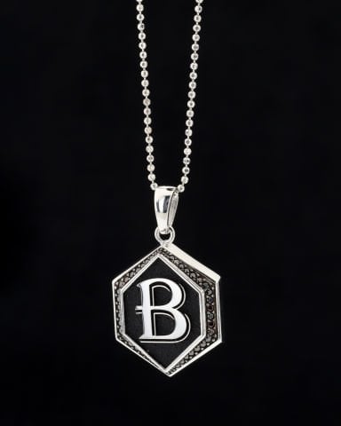 Geometrik Form Taş İşli Harf Kolye-Gümüş