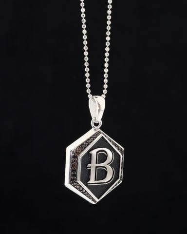 Geometrik Form Taş İşli Harf Kolye-Gümüş