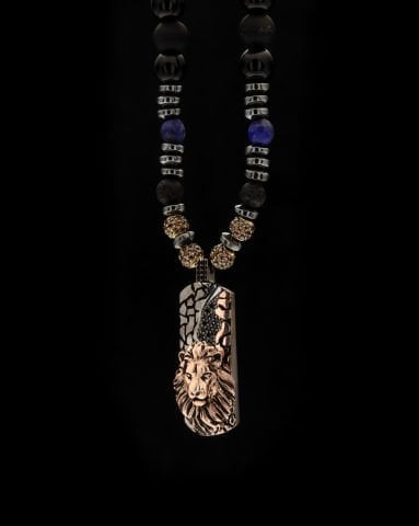 Aslan Figürlü Doğal Taş(Lapis-Onix) Kolye